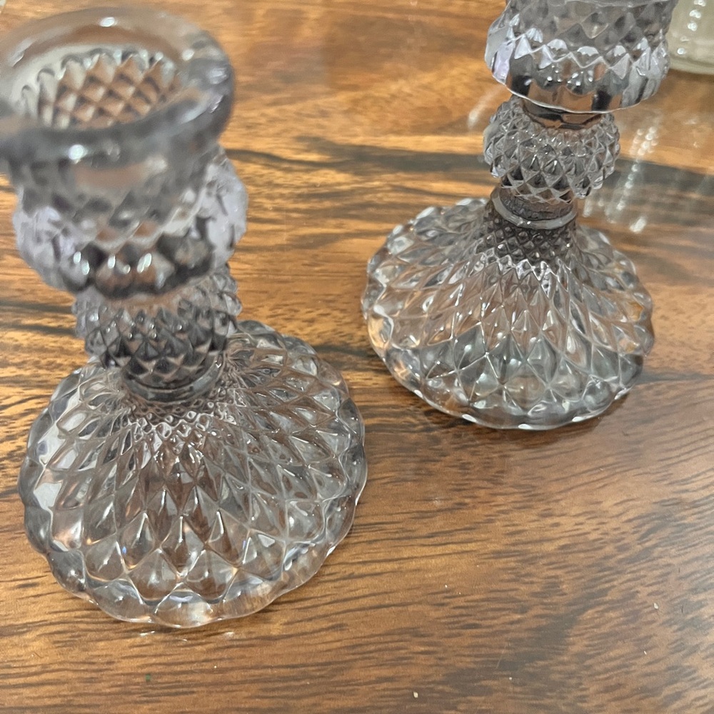 Elegant Glass Candle Holders - Gray